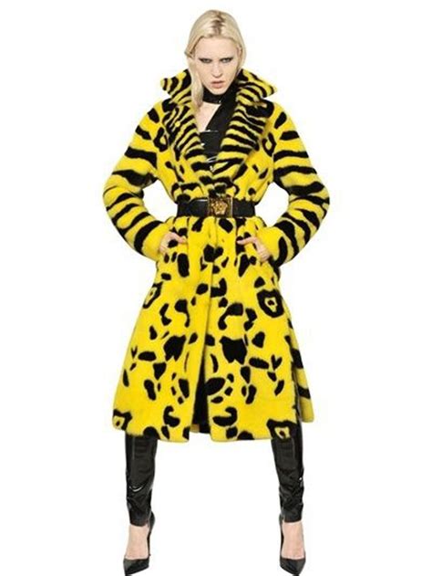 yellow versace fur coat